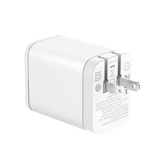 AmpNergy PowerSurge 40W+ Dual-Port GaN Charger with Retractable USB-C Cable - White