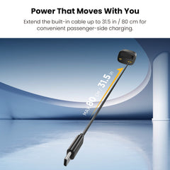 MyBat Pro 75W Dual-Port Car Charger with Retractable USB-C Cable + Digital Display - Black