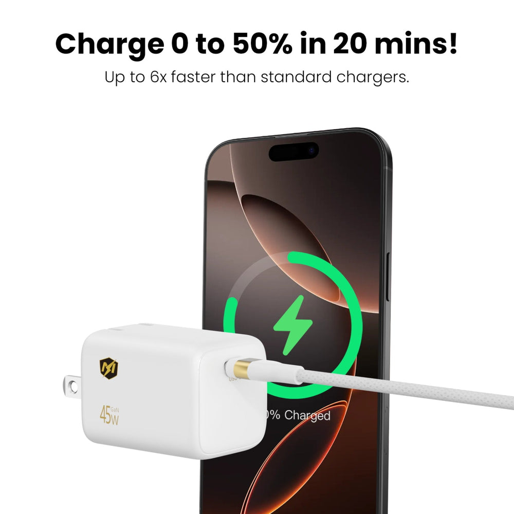 MyBat Pro 45W USB-C PD Foldable GaN Wall Charger - White