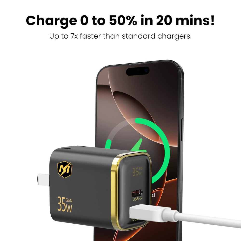 MyBat Pro 35W Dual-Port Digital Display GaN Wall Charger - Black