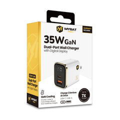 MyBat Pro 35W Dual-Port Digital Display GaN Wall Charger - White