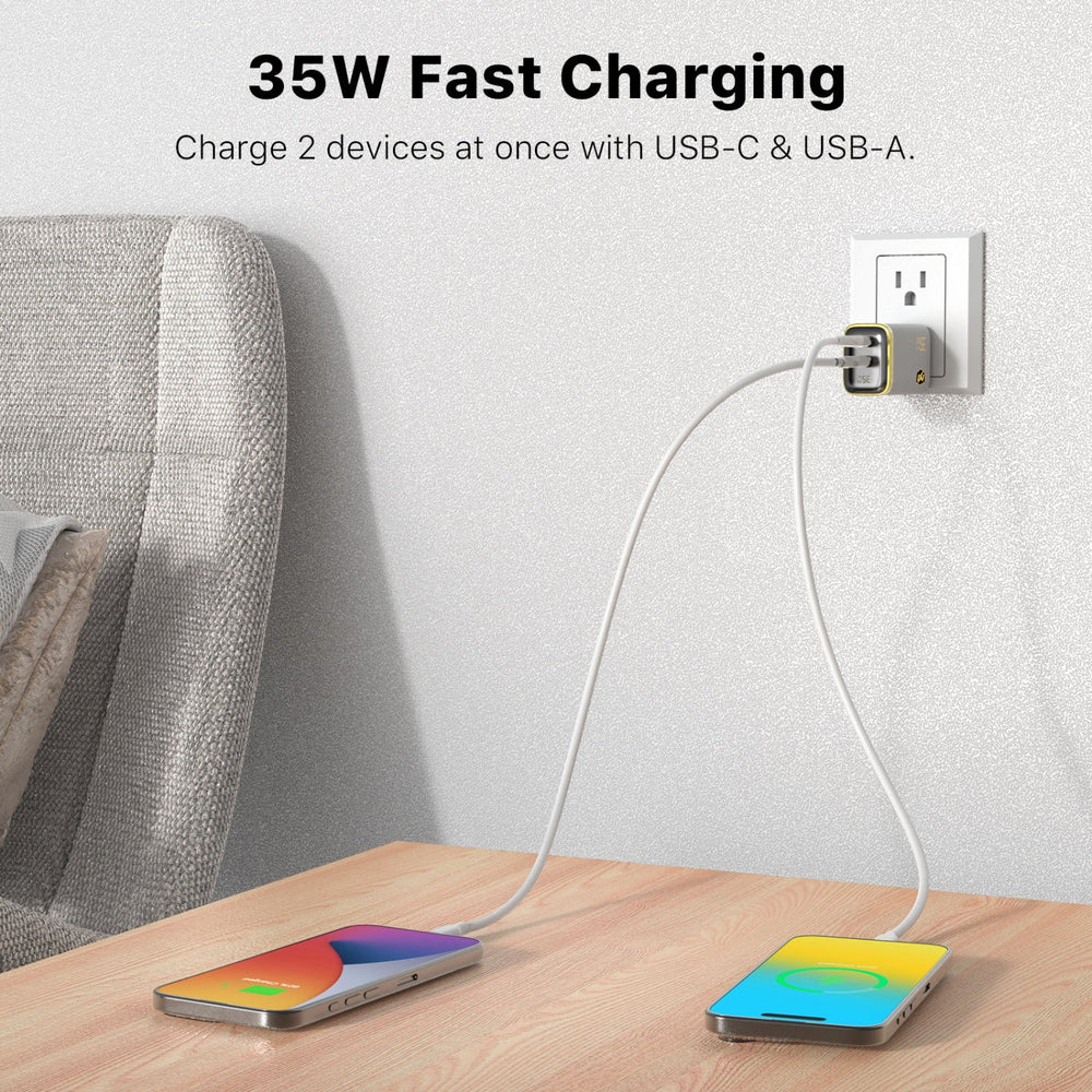 MyBat Pro 35W Dual-Port Digital Display GaN Wall Charger - White