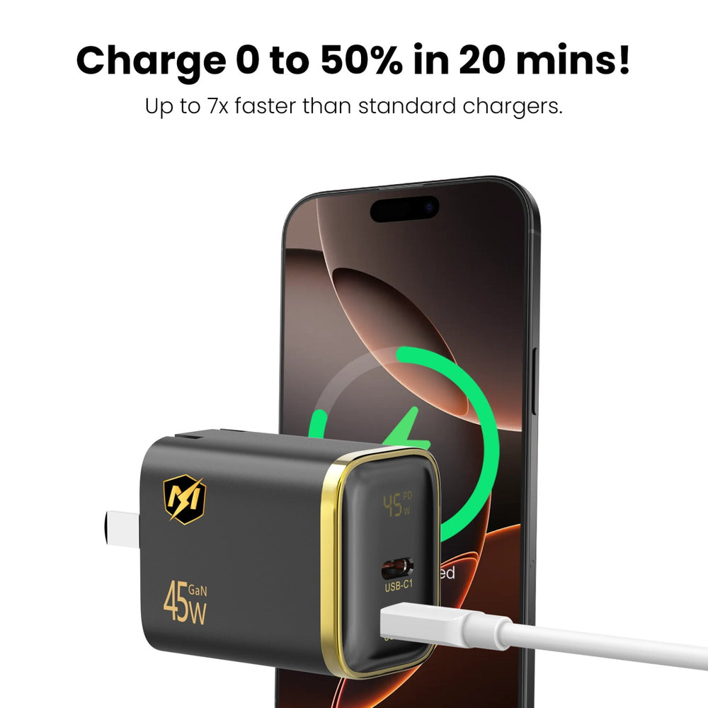 MyBat Pro 45W Dual-Port Digital Display GaN Wall Charger - Black