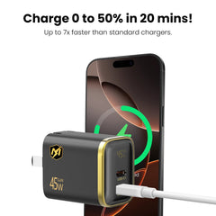 MyBat Pro 45W Dual-Port Digital Display GaN Wall Charger - Black