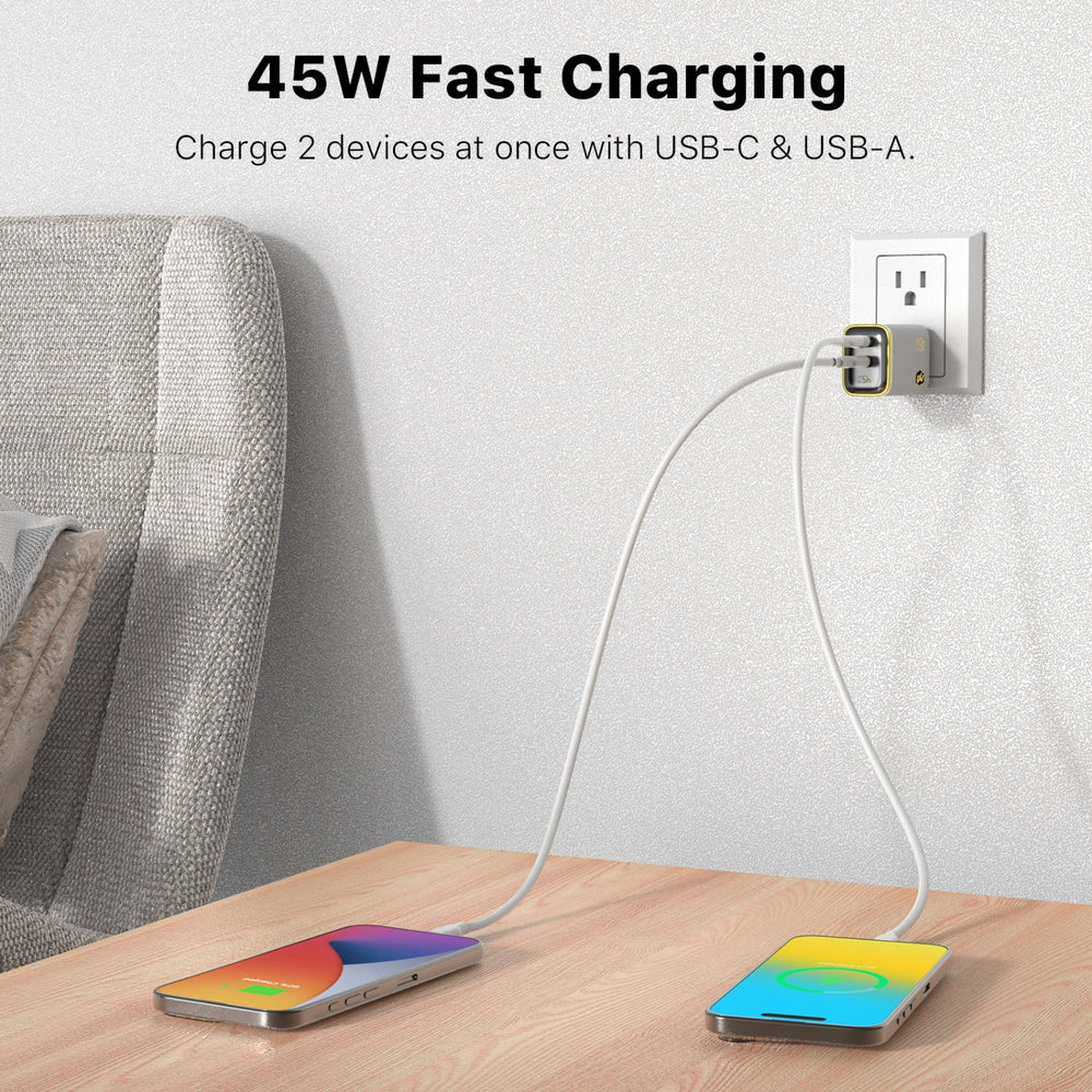 MyBat Pro 45W Dual-Port Digital Display GaN Wall Charger - White