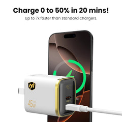 MyBat Pro 45W Dual-Port Digital Display GaN Wall Charger - White