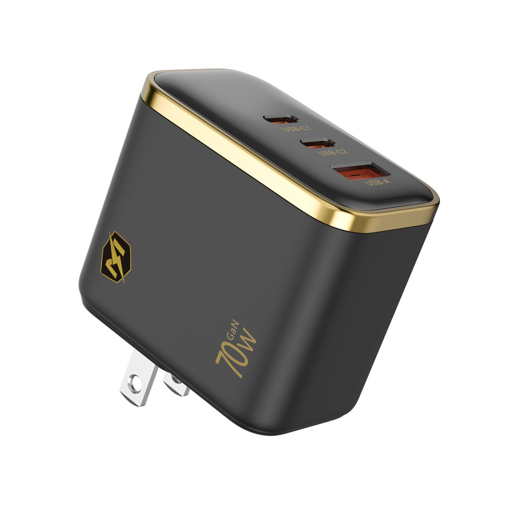 MyBat Pro 70W Three-Port Digital Display GaN Wall Charger - Black