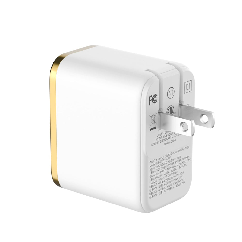 MyBat Pro 70W Three-Port Digital Display GaN Wall Charger - White