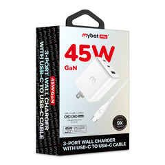 MyBat Pro 45W 3-Port Wall Charger w/ USB-C to USB-C Cable