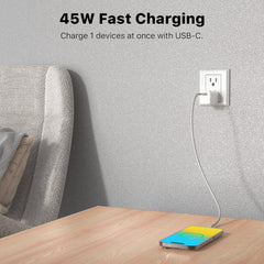 MYBAT PRO 45W USB-C PD Foldable GaN Wall Charger with 6FT USB-C Cable - White