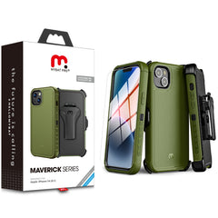 MyBat Pro Maverick Series Case with Holster and Tempered Glass for Apple iPhone 17e / 16e, 14, 13