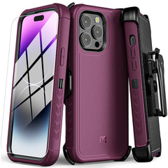 MyBat Pro Maverick Series Case with Holster and Tempered Glass for Apple iPhone 14 Pro