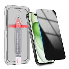 Protector de pantalla de vidrio templado MyBat Pro Privacy de cobertura total con bandeja de instalación para Apple iPhone 15 Plus