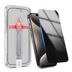 Protector de pantalla de vidrio templado MyBat Pro Privacy de cobertura total con bandeja de instalación para Apple iPhone 15 Pro