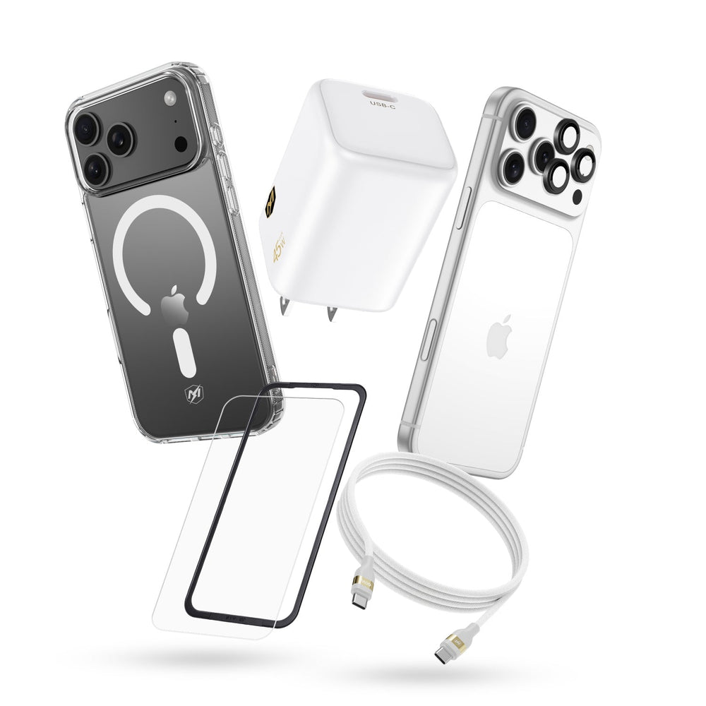 MyBat Pro iPhone 18 Pro Max / 17 Pro Max Bundle #1 - Clear Case / White Charger + Cable