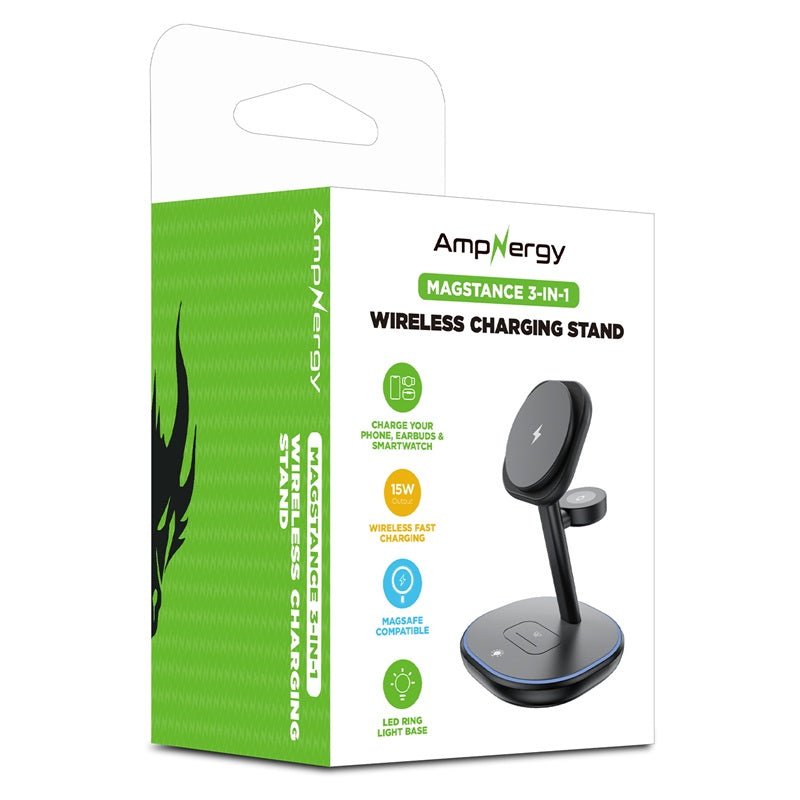 AmpNergy MagStance 3 - in - 1 Wireless Charging Stand - BlackMyBat Pro