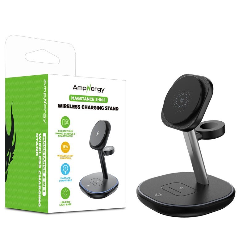 AmpNergy MagStance 3 - in - 1 Wireless Charging Stand - BlackMyBat Pro