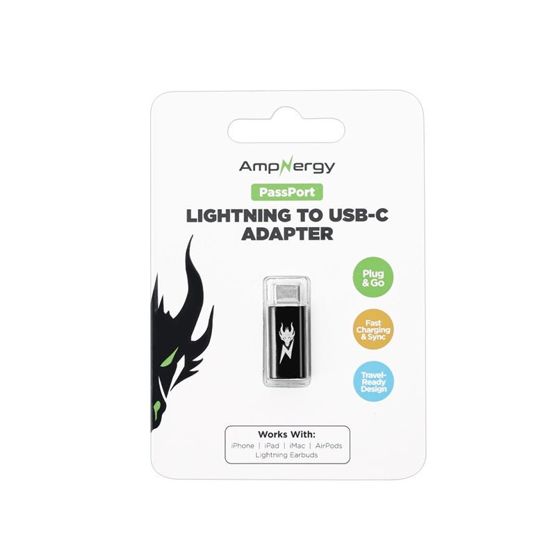AmpNergy PassPort Lightning to USB - C Adapter - BlackAmpNergy