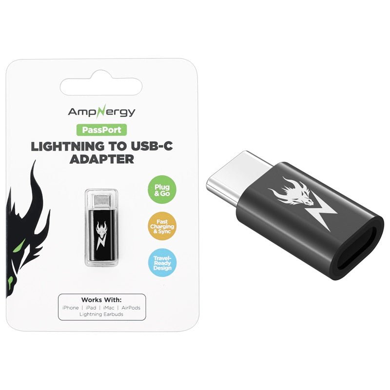 AmpNergy PassPort Lightning to USB - C Adapter - BlackAmpNergy