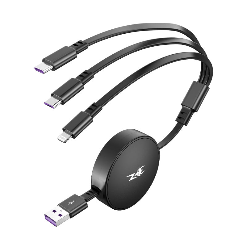 AmpNergy PowerLines 3 - in - 1 Retractable Charging Cable - 4FT - BlackMyBat Pro