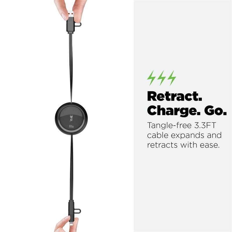 AmpNergy PowerLines 4 - in - 1 Dual - Retractable Charging Cable - 3FT - WhiteMyBat Pro