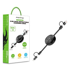 AmpNergy PowerLines 4 - in - 1 Dual - Retractable Charging Cable - 3FT - WhiteMyBat Pro