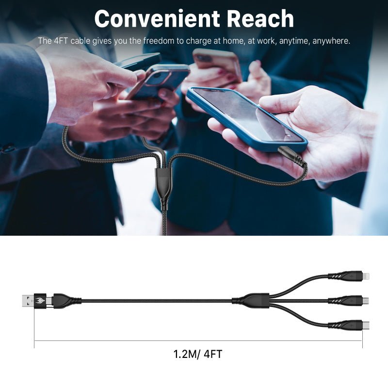 AmpNergy PowerLines 5 - in - 1 Universal Charging Cable (L=4 FT) - BlackMyBat Pro