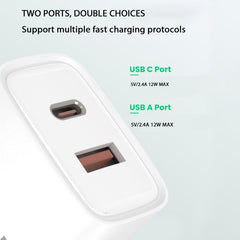 AmpNergy PowerSurge 12W Dual - Port Wall Charger (USB - C + USB - A)AmpNergy