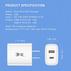 AmpNergy PowerSurge 12W Dual - Port Wall Charger (USB - C + USB - A)AmpNergy