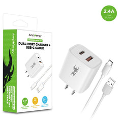 AmpNergy PowerSurge 12W Dual - Port Wall Charger with USB - A to USB - C CableAmpNergy