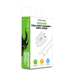 AmpNergy PowerSurge 12W Dual - Port Wall Charger with USB - A to USB - C CableAmpNergy