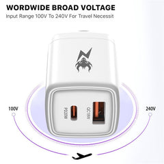 AmpNergy PowerSurge 20 Fast Dual - Port Charger w/ Foldable PlugMyBat Pro