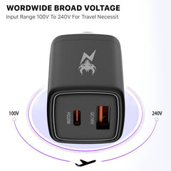 AmpNergy PowerSurge 20 Fast Dual - Port Charger w/ Foldable PlugMyBat Pro