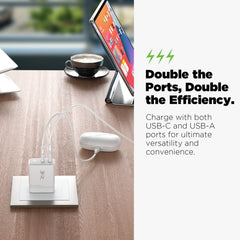 AmpNergy PowerSurge 30 Fast Dual - Port Charger w/ Foldable Plug - WhiteMyBat Pro