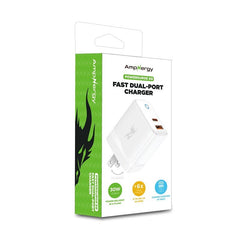 AmpNergy PowerSurge 30 Fast Dual - Port Charger w/ Foldable Plug - WhiteMyBat Pro