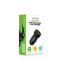 AmpNergy PowerSurge 30W Fast Dual - Port Car Charger - BlackMyBat Pro