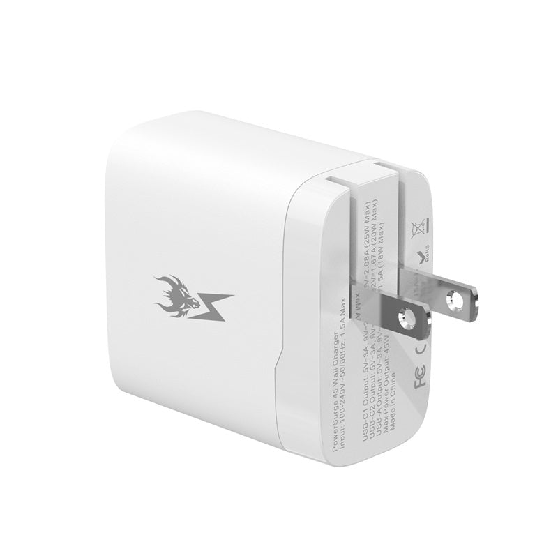 AmpNergy PowerSurge 45 Fast 3 - Port Charger w/ Foldable Plug - WhiteMybat Pro