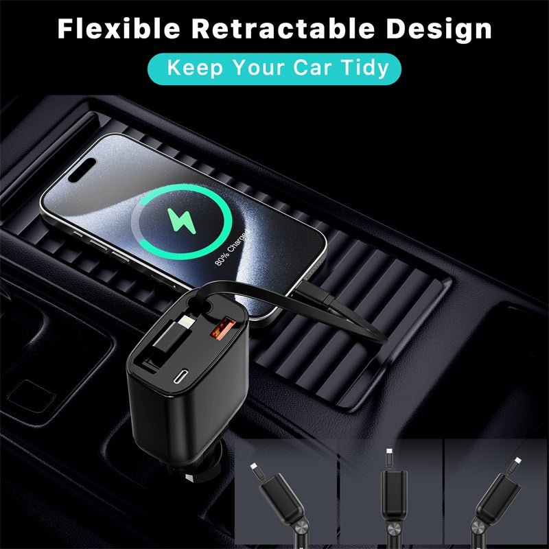 AmpNergy Speedemon 105+ 4 - in - 1 Car Charger w/ Dual Ports & Retractable CablesMyBat Pro