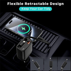 AmpNergy Speedemon 105+ 4 - in - 1 Car Charger w/ Dual Ports & Retractable CablesMyBat Pro