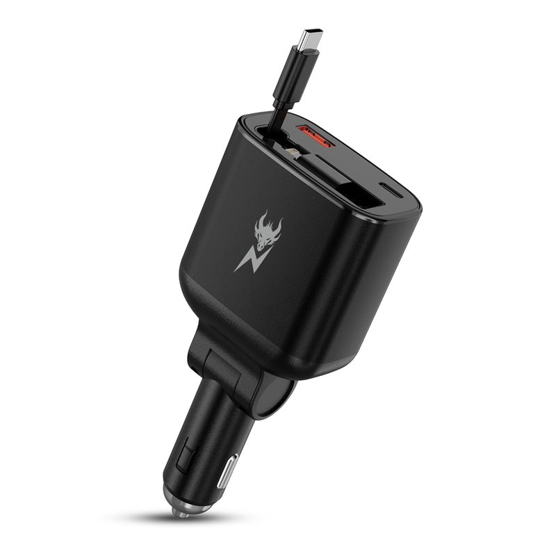 AmpNergy Speedemon 105+ 4 - in - 1 Car Charger w/ Dual Ports & Retractable CablesMyBat Pro