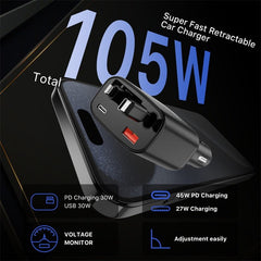 AmpNergy Speedemon 105+ 4 - in - 1 Car Charger w/ Dual Ports & Retractable CablesMyBat Pro