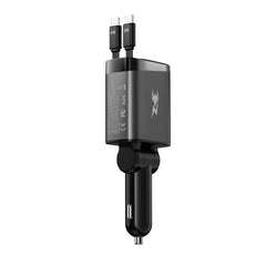 AmpNergy Speedemon 105+ Dual - Port Car Charger with Dual Retractable USB - C Cables - BlackMyBat Pro