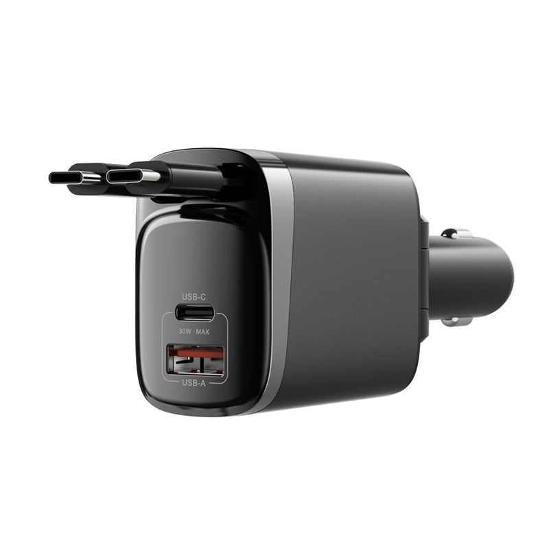 AmpNergy Speedemon 105+ Dual - Port Car Charger with Dual Retractable USB - C Cables - BlackMyBat Pro