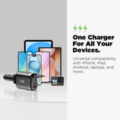 AmpNergy Speedemon 105+ Dual - Port Car Charger with Dual Retractable USB - C Cables - BlackMyBat Pro