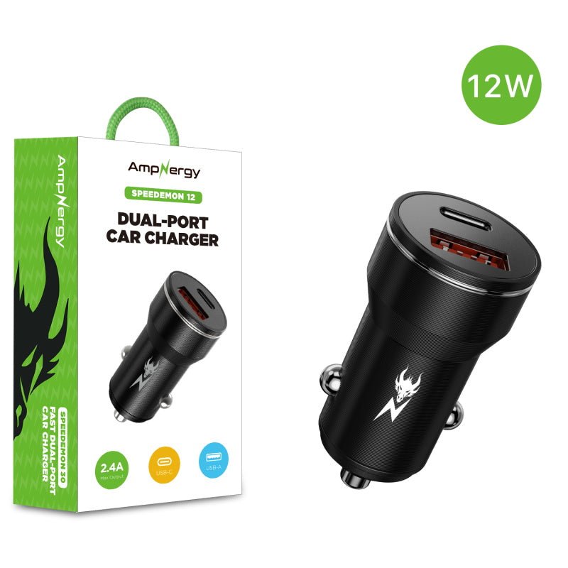 AmpNergy Speedemon 12W Fast Dual - Port Car Charger - BlackAmpNergy