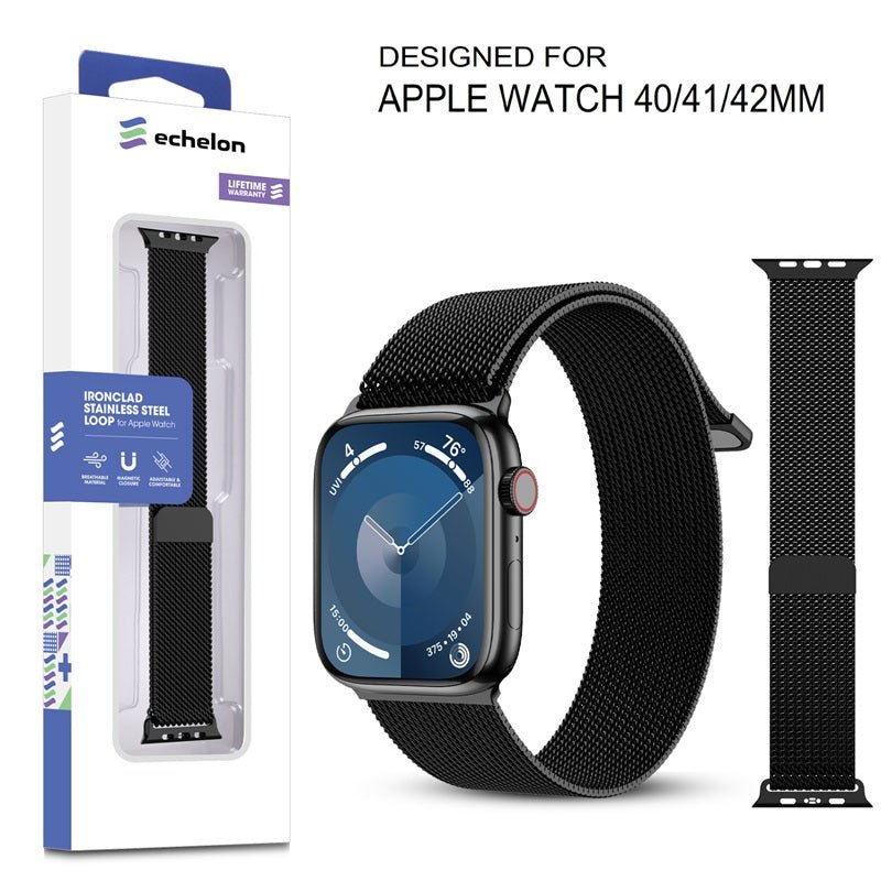 echelon Ironclad Stainless Steel Loop for Apple Watch Series 9 41mm/Watch Series 10 42mm / Watch SE (2022) 40mm - SilverWatch Series 9 45mm