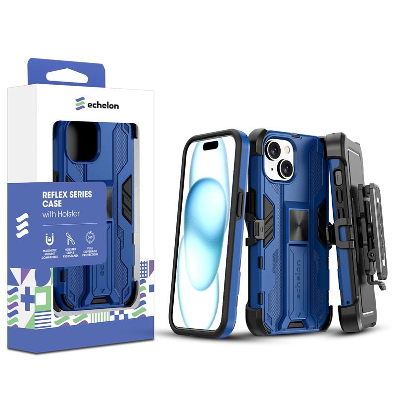 echelon Reflex Series Case with Holster for Apple iPhone 15 (6.1) - Reflex BlueMyBat Pro