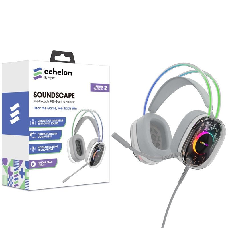 Echelon SoundScape See - Through RGB Gaming Headset w/ USB - C MicMyBat Pro