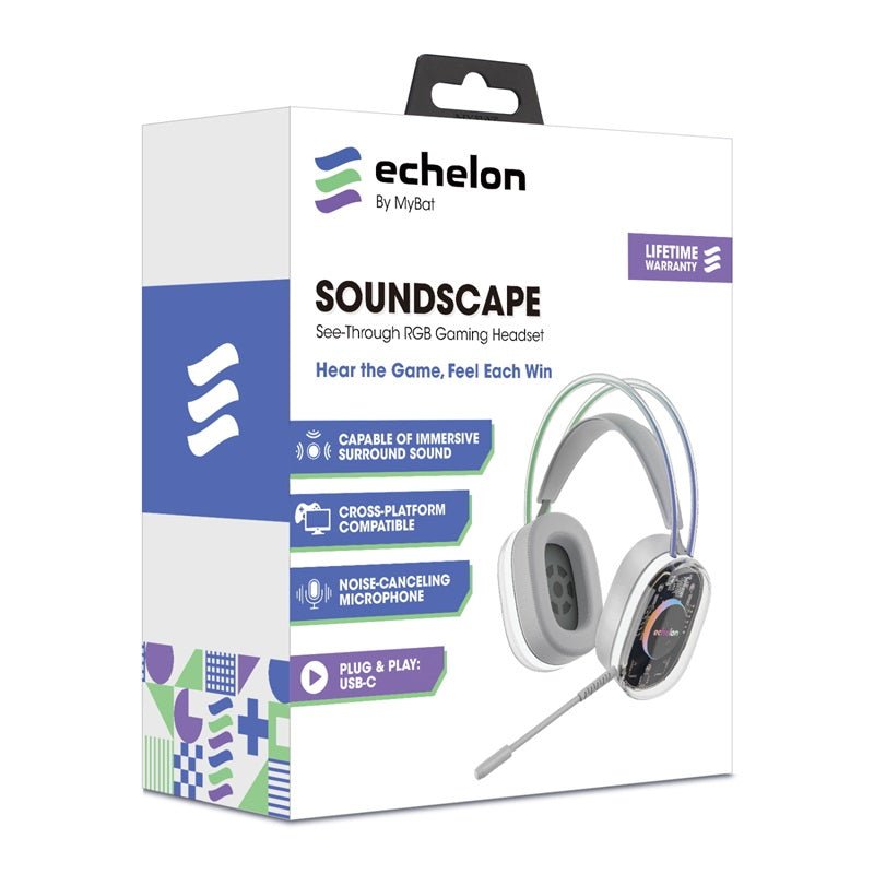 Echelon SoundScape See - Through RGB Gaming Headset w/ USB - C MicMyBat Pro