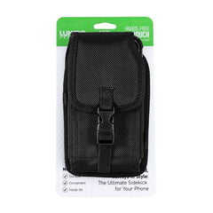LUXMO Extra Large Vertical Universal Leather Pouch w/ Front Buckle - Black (Retail Packaging)MyBat Pro